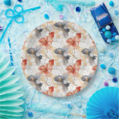 美しいフェミニンピーチレッドブルーと白フローラ ペーパープレート (パーティー)