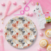 美しいフェミニンピーチレッドブルーと白フローラ ペーパープレート (パーティー)