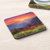 美しいフォトマウンテンズサンセットワイルドフラワー コースター (左側)