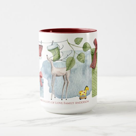 美しいフォークアート図解入りの、写真付きのパーソナライズされたクリスマス マグカップ (中央)