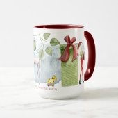 美しいフォークアート図解入りの、写真付きのパーソナライズされたクリスマス マグカップ (正面右)