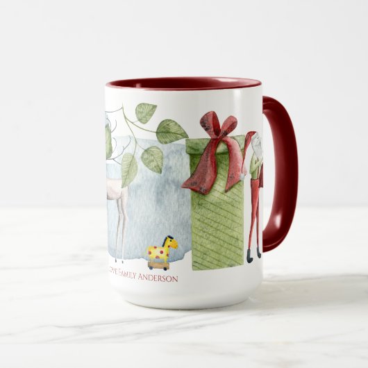 美しいフォークアート図解入りの、写真付きのパーソナライズされたクリスマス マグカップ (正面右)