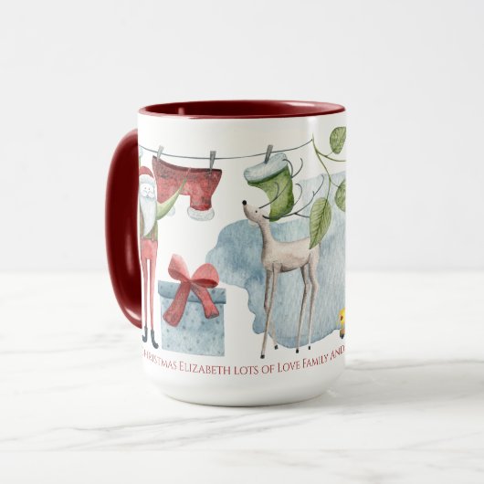 美しいフォークアート図解入りの、写真付きのパーソナライズされたクリスマス マグカップ (正面左)