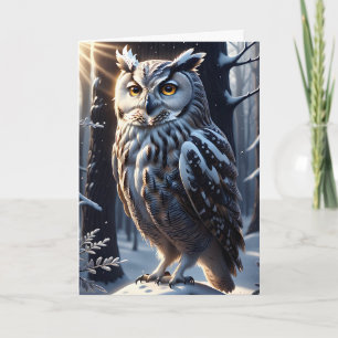 美しいフクロウが雪の木々の間で佇む カード