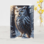 美しいフクロウが雪の木々の間で佇む カード (黄色い花)