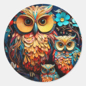 美しいフクロステッカー ラウンドシール (正面)