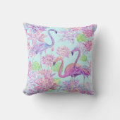 美しいフラミンゴとハスの花 クッション (正面)