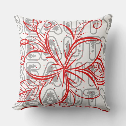 美しいフラワーラインアートタイポグラフィデザイン クッション (正面)