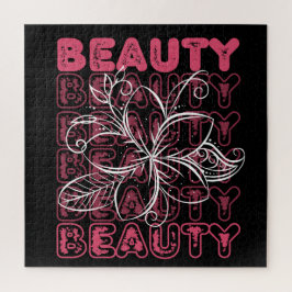 美しいフラワーラインアートタイポグラフィ ジグソーパズル