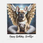 美しいフランスのブルドッグ&エンジェルウィングス フリースブランケット (正面)