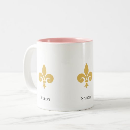 美しいフルーアデリスの花オンホワイト ツートーンマグカップ (正面左)