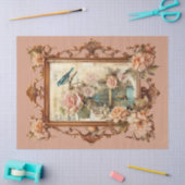 美しいフレームフローラ鳥とケージの切り離し 薄葉紙 (クラフト)