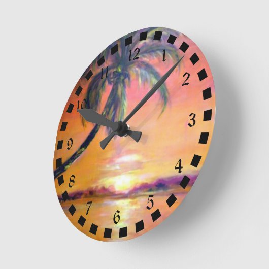 美しいフロリダの熱帯の夕日 ラウンド壁時計 (傾斜)