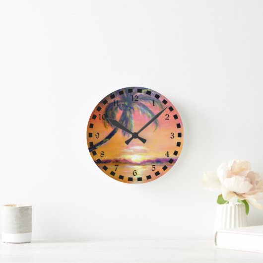 美しいフロリダの熱帯の夕日 ラウンド壁時計 (ホーム)