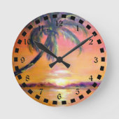美しいフロリダの熱帯の夕日 ラウンド壁時計 (正面)