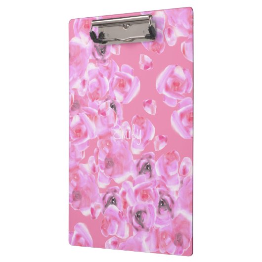美しいフローティングのピンクのバラパーソナライズされたス クリップボード (左)