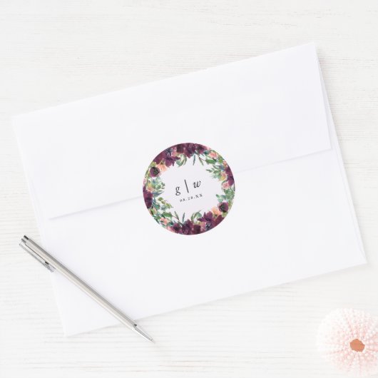 美しいフローラとモノグラム結婚ズ ラウンドシール (封筒)