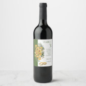 美しいフローラとリングや輪結婚のテーブル番号 ワインラベル (正面)