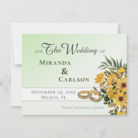 美しいフローラとリングや輪&写真の日付カードを保存 招待状 (裏面)