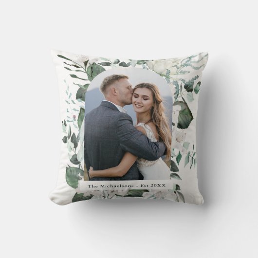 美しいフローラと緑のフォトアー結婚チ クッション (正面)