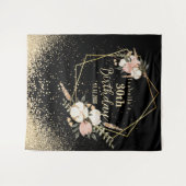 美しいフローラと金ゴールドグリッター誕生日 タペストリー (正面(横))