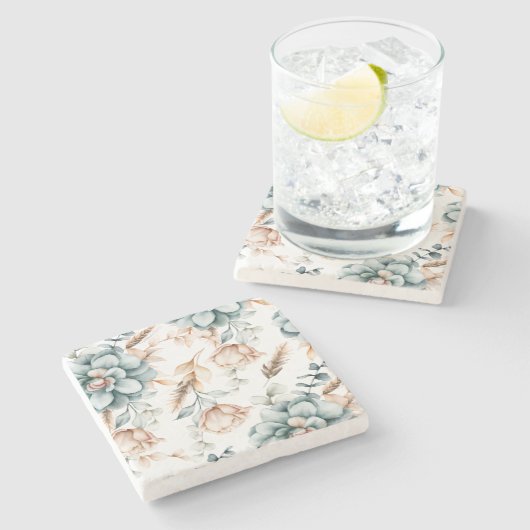 美しいフローラのシームレスなヴィンテージ ストーンコースター (横)