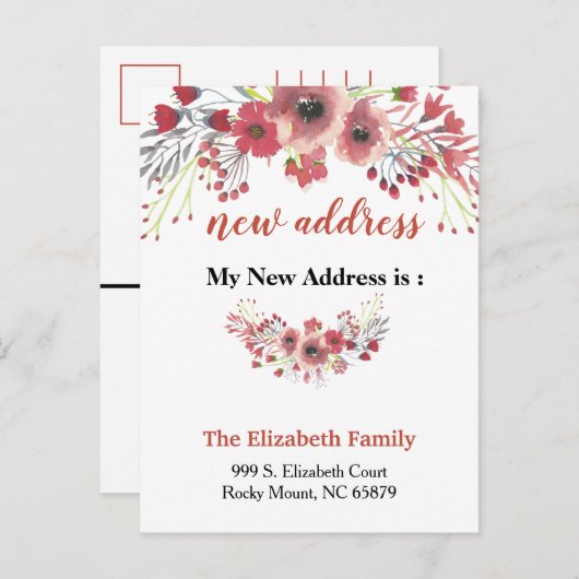 美しいフローラの新しいアドレスの移動告知 案内ポストカード (正面/裏面)