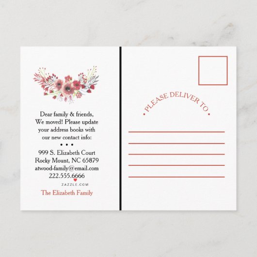 美しいフローラの新しいアドレスの移動告知 案内ポストカード (裏面)