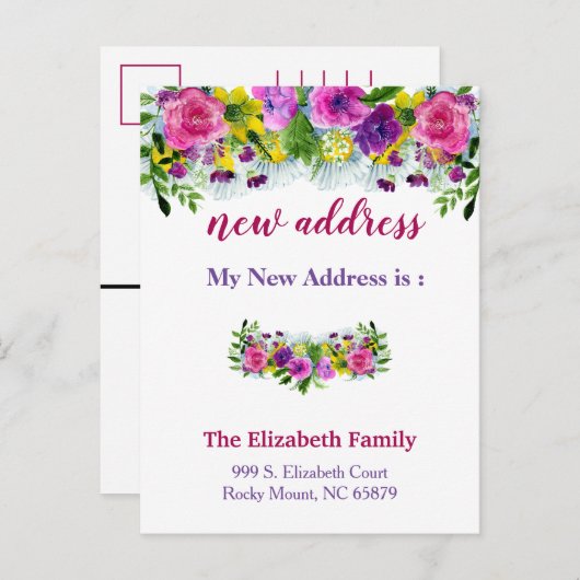 美しいフローラの新しいアドレスの移動告知 案内ポストカード (正面/裏面)