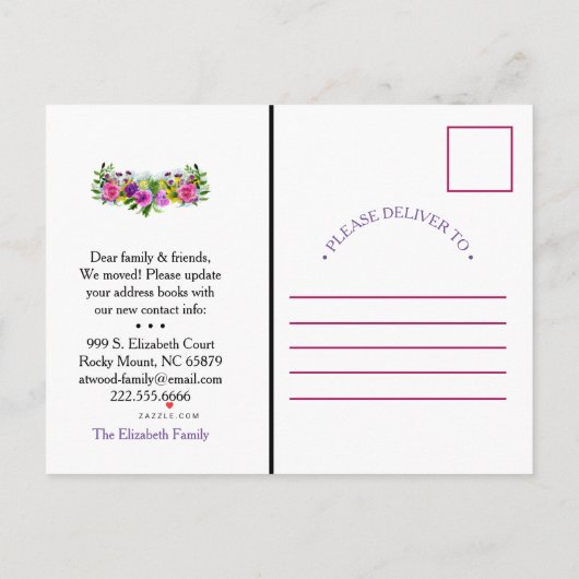 美しいフローラの新しいアドレスの移動告知 案内ポストカード (裏面)