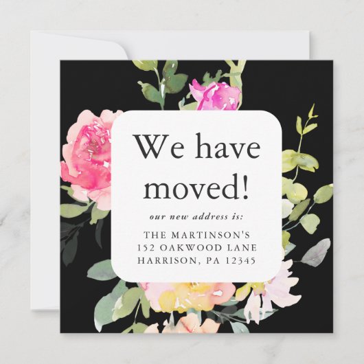 美しいフローラの移動発表の新しいアドレス 招待状 (正面)