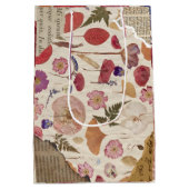 美しいフローラを押した ミディアムペーパーバッグ (裏面)