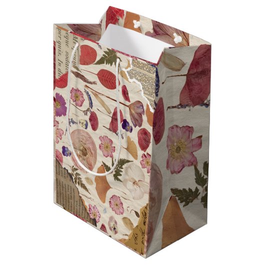美しいフローラを押した ミディアムペーパーバッグ (裏面アングル)