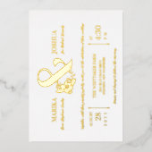 美しいフローラアンパサンド結婚タイポグラフィの金ゴールド 箔招待状 (正面)