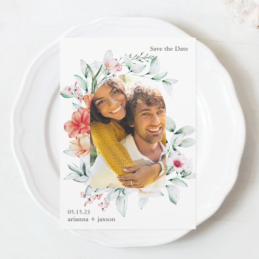 美しいフローラアーチフォトウェディング日付を保存 セーブザデート