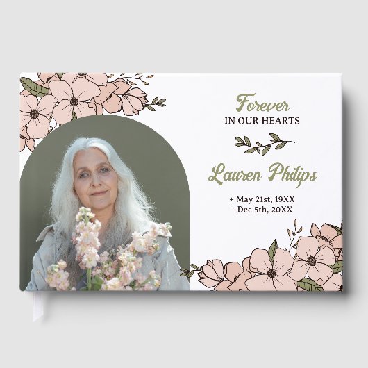 美しいフローラアーチ写真を永遠に私たちのハート ゲストブック (正面)