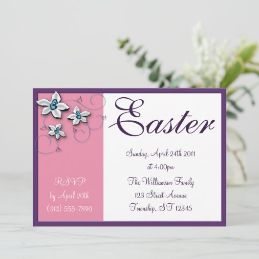 美しいフローライースターピンクホリデー招待状 招待状 (スタンド正面)