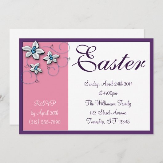 美しいフローライースターピンクホリデー招待状 招待状 (正面/裏面)