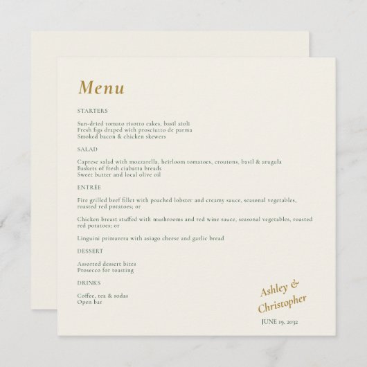 美しいフローラウォーターカラーアイボリー結婚ズ メニュー (正面/裏面)