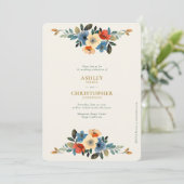 美しいフローラウォーターカラーアイボリー結婚ズ 招待状 (スタンド正面)