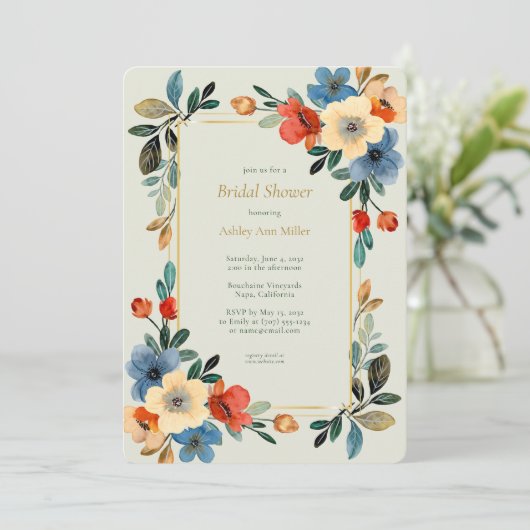美しいフローラウォーターカラーセージブライダルシャワー 招待状 (スタンド正面)