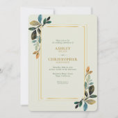 美しいフローラウォーターカラー結婚セージ 招待状 (正面)