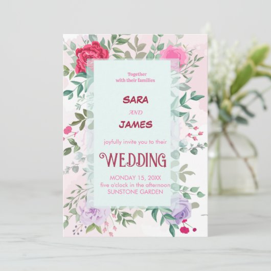 美しいフローラエレガントと赤面結婚バラ 招待状 (スタンド正面)