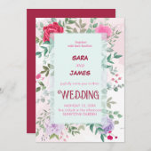 美しいフローラエレガントと赤面結婚バラ 招待状 (正面/裏面)