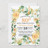 美しいフローラオレンジの80歳の誕生日パーティー 招待状 (正面)