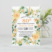 美しいフローラオレンジの80歳の誕生日パーティー 招待状 (スタンド正面)