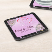 美しいフローラカスタムピンクのカップル名ホーム コースター (左側)