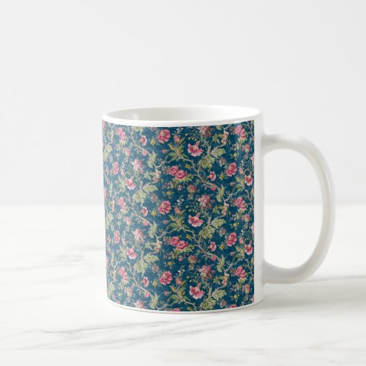 美しいフローラカラフルの花の青い背景 コーヒーマグカップ (右)