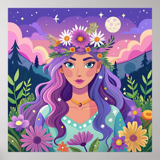 美しいフローラカラフルクラウンアートポスター ポスター (正面)