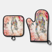 美しいフローラキャットキルテッド 鍋つかみ&鍋敷きセット (正面)